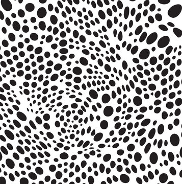 Vector of black and white abstract dotted composition of interlocking circles and shapes