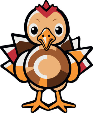 Vector illustration of a cheerful cartoon turkey character standing on a white background