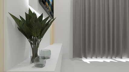 3d render of a modern small bedroom interior with TV Panel