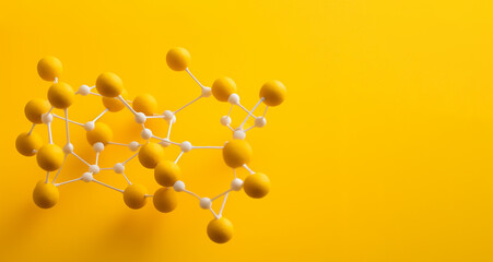illustration of molecules on yellow background. Created with Generative AI - obrazy, fototapety, plakaty