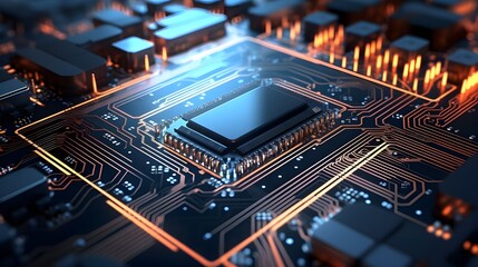 Processor Circuit Board On A Dark Blue Background, 3d Cpu Processor Chip Background Technological Abstract Illustration Of Microcircuit And Microchip generative ai