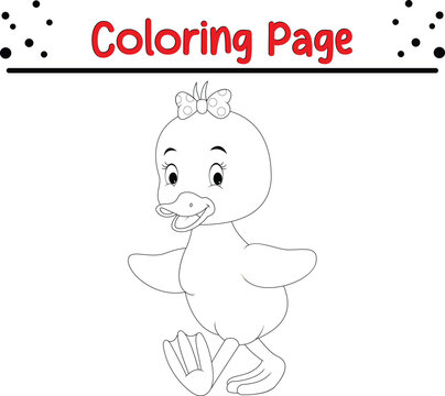 Duck coloring page vector illustration. animal Coloring book for kids.