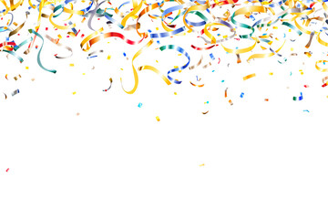 Long Colorful / Multicolor Falling Confetti isolated on transparent background cutout PNG