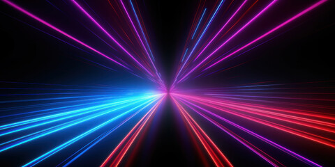 Dynamic neon lights streak across the dark.