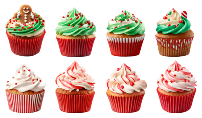 Set Cupcake christmas muffin Gingerbread with various#03 on transparent background cutout, PNG file. for product presentation. banner, poster, card, t shirt, sticker
