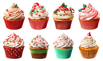Set Cupcake christmas muffin Gingerbread with various#04 on transparent background cutout, PNG file. for product presentation. banner, poster, card, t shirt, sticker