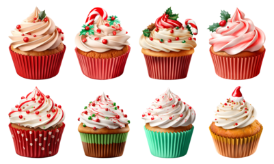 Set Cupcake christmas muffin Gingerbread with various#04 on transparent background cutout, PNG file. for product presentation. banner, poster, card, t shirt, sticker