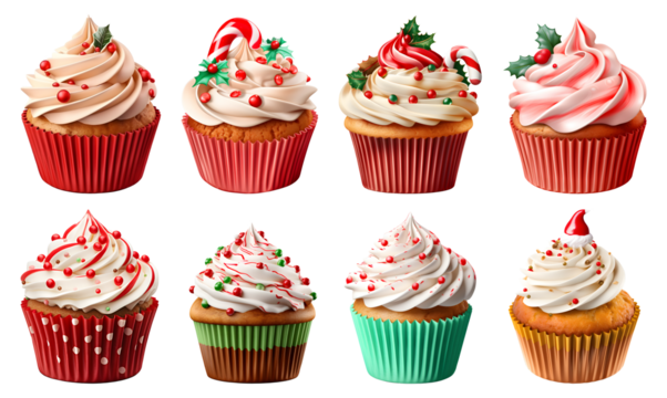 Set Cupcake christmas muffin Gingerbread with various#04 on transparent background cutout, PNG file. for product presentation. banner, poster, card, t shirt, sticker