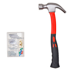 Hammer and nails isolated on a white background with clipping path.