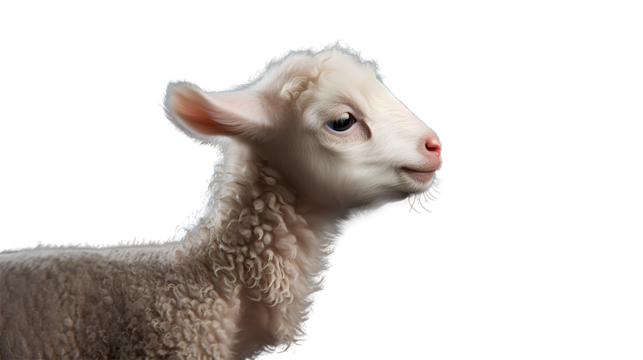 Side view. white Lamb 8 weeks old. Isolated on Transparent background.
