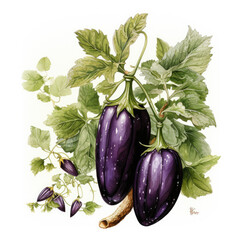 watercolor Eggplant Teaclipart, Generative Ai
