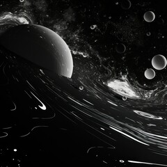 space and planets in black and white