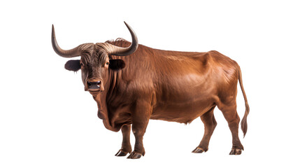 Standing Toro on the floor. brown bull. Side view. Isolated on Transparent background. - obrazy, fototapety, plakaty
