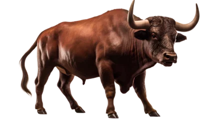 Schilderijen op glas Standing Toro on the floor. brown bull. Side view. Isolated on Transparent background. ©  Mohammad Xte