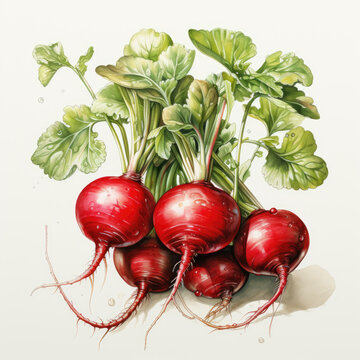 red radishes with green leaves watercolor clip art preview