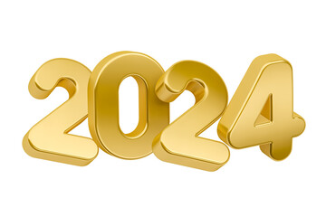 Number 2024 New Year on transparent background in 3D Illustration
