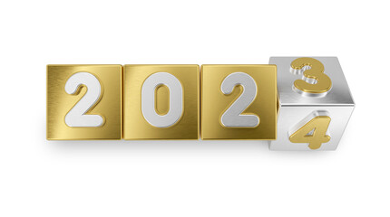 Number 2024 New Year on transparent background in 3D Illustration