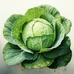 watercolor Cabbage clipart, Generative Ai