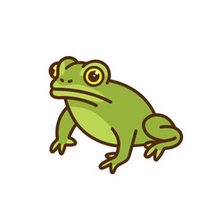 Cute cartoon green frog. Funny character amphibian animal. Aquatic wild tropical reptile. Graphic vector illustration isolated on white background