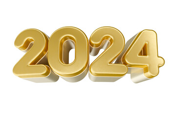Number 2024 New Year on transparent background in 3D Illustration