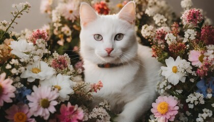 cute cat surrounded by flowers