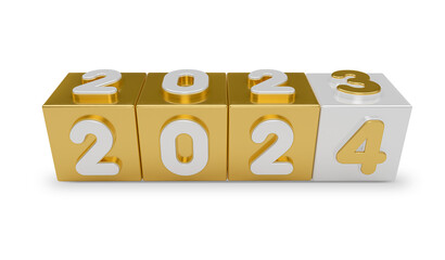 Number 2024 New Year on transparent background in 3D Illustration