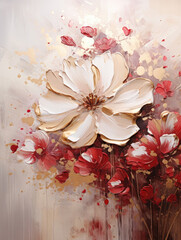 a painting of a white and red flower.   Acrylic Painting of a Burgundy color flower, Perfect for Wall Art.