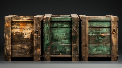 Weathered Wooden Crate Box Set Isolated for a Vintage Look