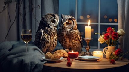 Owl joins a couple for an intimate Valentine's dinner, a whimsical and unforgettable experience