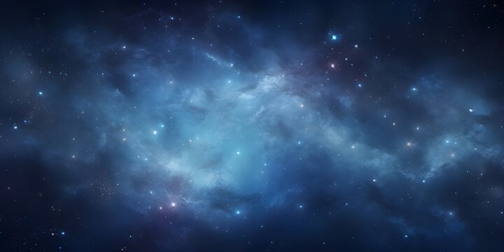 A Deep Blue Nebula, Cosmic, Universe, Deep Space Galaxy Background Evoking the Beauty of Space generative with ai © Hamza