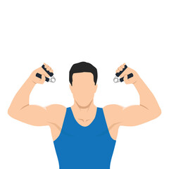 Man holding a gym hand gripper with clipping path exercise. Forearm or wrist exercise. Flat vector illustration isolated on white background