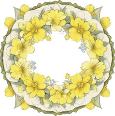 Daffodils round frame Border isolated on white background