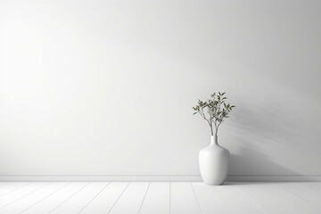 Minimalist studio with white walls and floor. Perfect for showcasing products. 3D illustration. Generative AI