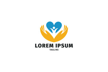 care logo design with hand and heart concept for company about care