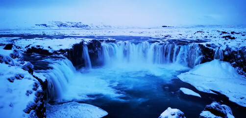 Panorame view of the Goðafoss Waterfall in Iceland