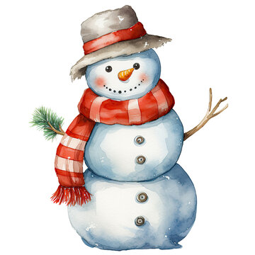 Watercolor Christmas snowman isolated clipart