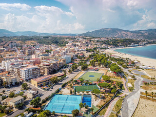 Aerial shot of dowtown Soverato Italy in Southern Italy region of Calabria