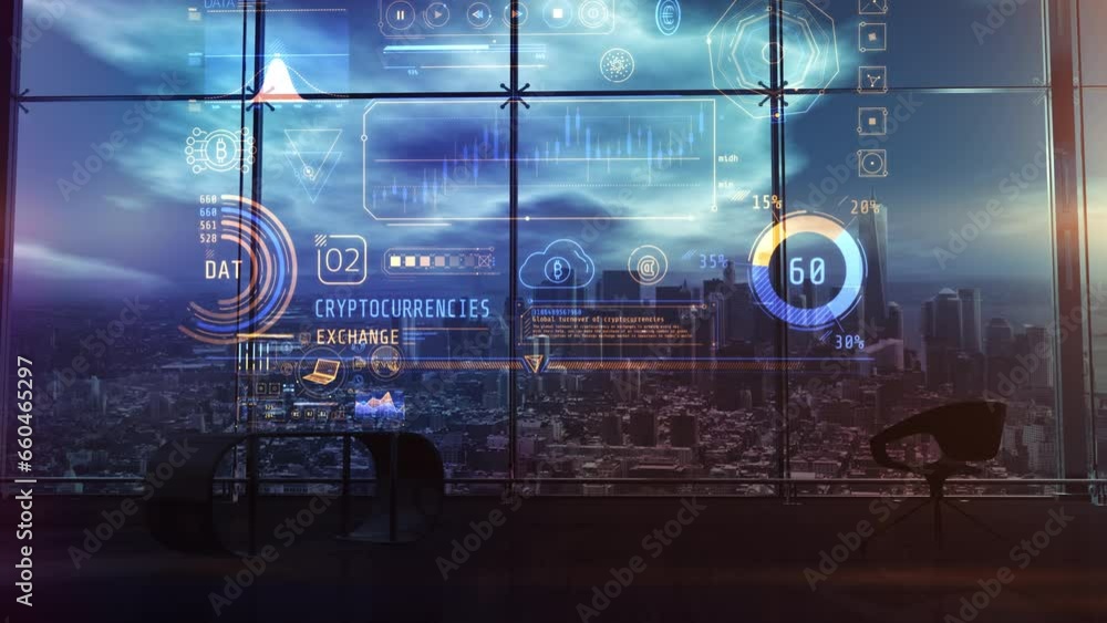 Poster infographics about blockchain and crypto assets. 3d render