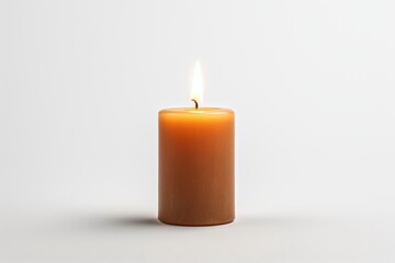 Fototapeta na wymiar A single candle with flame, isolated on a grey background