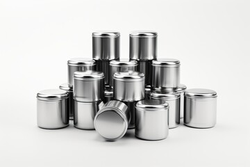 Kitchen utensil jars and containers with lids, isolated on a white background