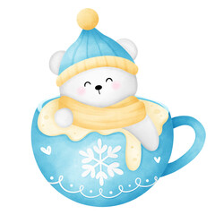 A polar bear in a blue cup