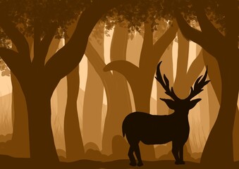 Fototapeta na wymiar monochrome style deer in the forest 