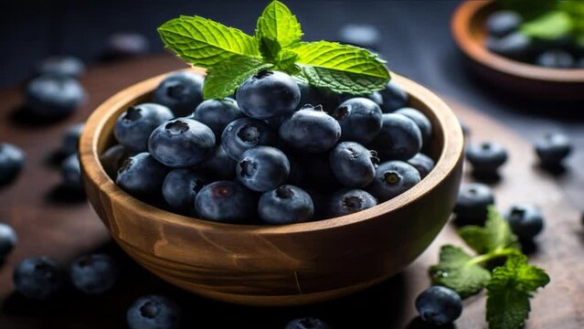 Fresh blueberries nestle in a rustic vintage bowl