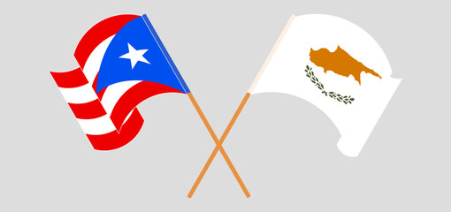 Crossed and waving flags of Puerto Rico and Cyprus