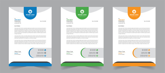 Clean and professional corporate business letterhead template design with color variation bundle