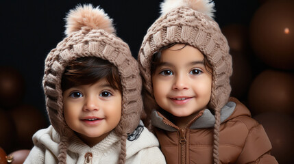Little siblings or friends in warm wear