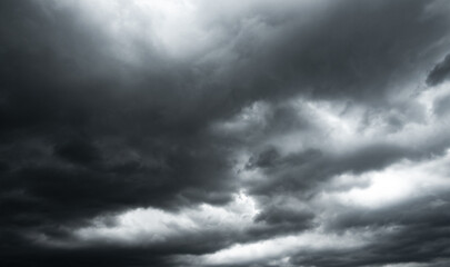 dark clouds make sky in black. Heavy rain thunderstorm. Pattern of clouds overcast predict tornado, Hurricane or thunderstorm and rainy. Dark sky cloudy have storm and lightning thunderbolt.