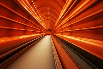 Rapid motion orange blur in tunnel. Generative AI