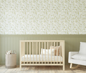 Nursery interior in scandinavian style. 3d render.