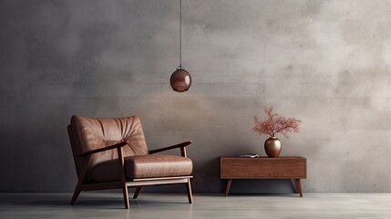 Simplistic interior background featuring armchair and rustic details 3d render
